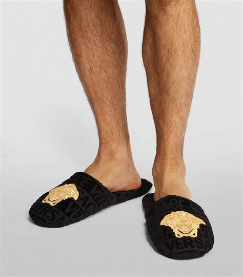 versace men's medusa slippers - black - size xl|VERSACE.